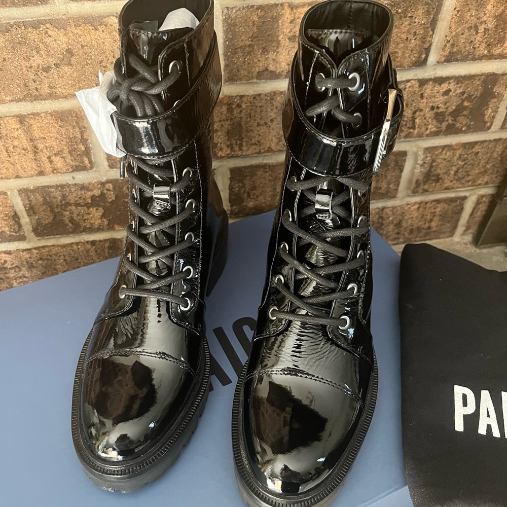 Paige Bailey Combat Boot Black Patent Leather size 8.5M - Picture 4 of 12